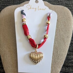 Colorful Fabric Braided Bandana Necklace With Heart Charm